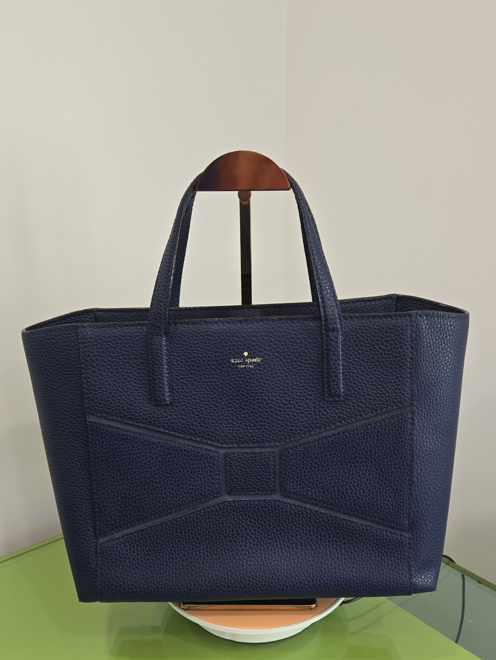 kate spade navy pebbled leather bow-front tote